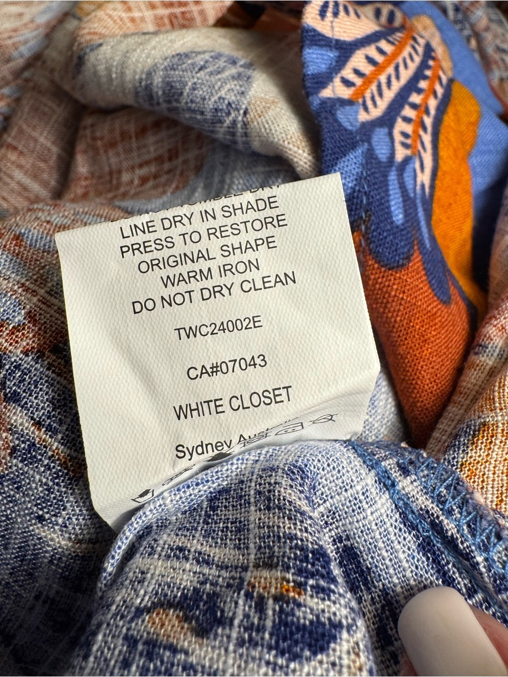 White Closet Elements Linen Blue and Rust Floral Maxi Dress with Puff Sleeves - Picture 7 of 7